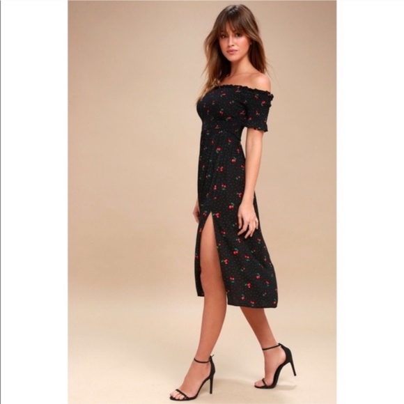 Lulus Dresses & Skirts - Lulu’s Off Shoulder Cherry Midi Dress